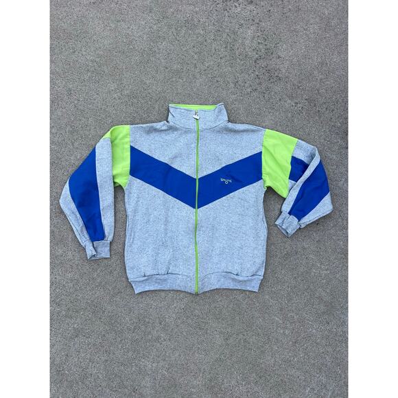 Vtg Spalding Jacket Women Size Medium Heather Gray Color-Block Mock Neck Zip-Up - Picture 1 of 6